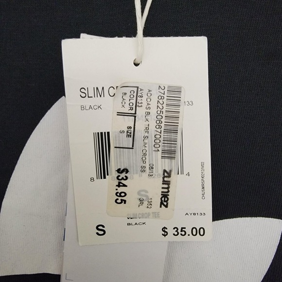 Adidas Originals Shirt Womens S Black Trefoil Graphic Slim Crop Tee Short Sleeve - Picture 5 of 10